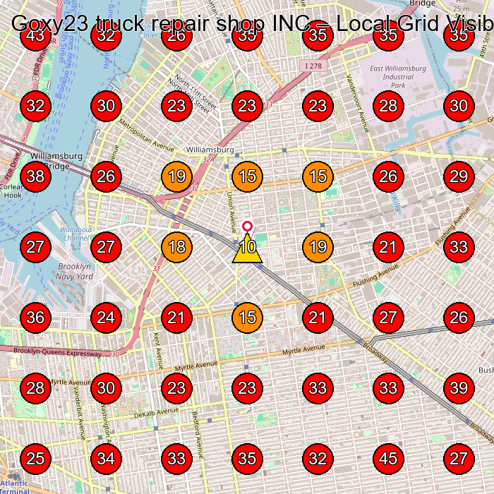 Goxy23 truck repair shop INC GeoGrid visibility map for Electric Motor Scooter Dealer in Brooklyn